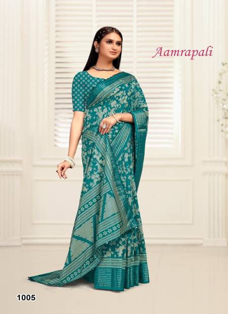 Teal Blue Colour Aamrapali By Mahamani 1001 TO 1006 Series Dola Silk Sarees Exporters In India 1005