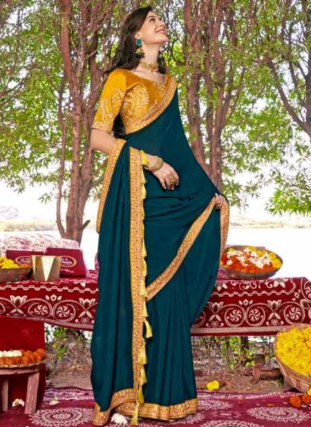 Teal Blue Colour Aarushi Vol 2 Right Women Fancy Wear Wholesale Designer Sarees Catalog 81253