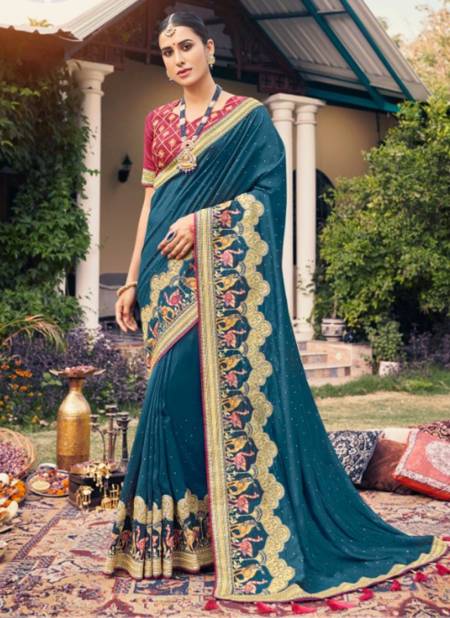 Teal Blue Colour Advika Ethnic Wear Wholesale Designer Saree Catalog 4701