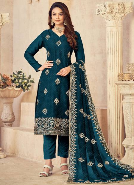 Teal Blue Colour Aeva Wedding Wear Salwar Suits Catalog 118 D