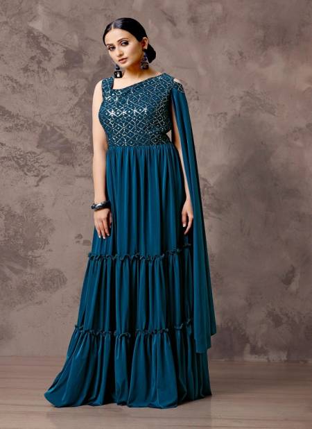 Teal Blue Colour Amoha 30499 Gown Catalog 30499 C