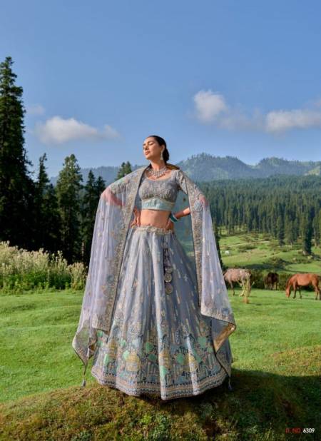 Teal Blue Colour Anaara 63 By Tathastu Banarasi Silk Designer Lehenga Choli Catalog 6309
