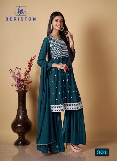 Teal Blue Colour BS Vol 3 By Beriston Readymade Suits Catalog 301