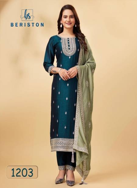 Teal Blue Colour Beriston Bs Vol 12 Vichitra Silk Dress Material Suit Wholesale Price In Surat 1203