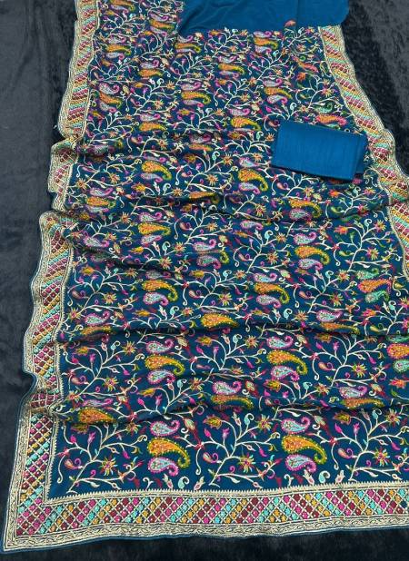 Teal Blue Colour Bt Georgette Embroidery Work Designer Saree Catalog BT3084 Teal Blue