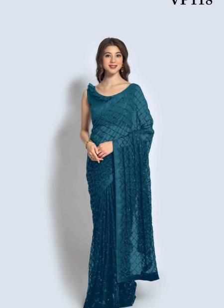 Teal Blue Colour Chokadi By Fashion Berry Party Wear Saree Catalog 118