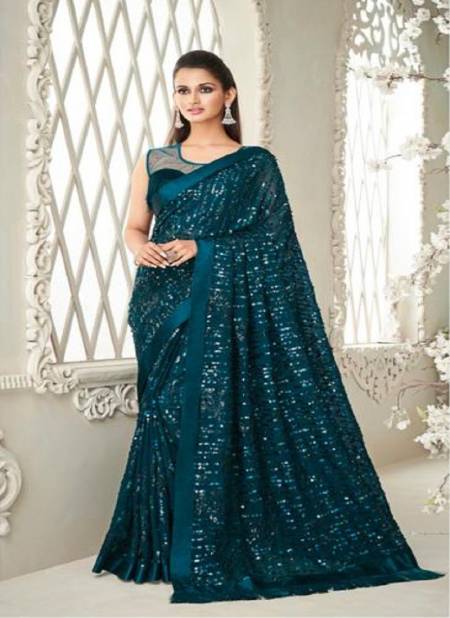 Teal Blue Colour Crystal Vol 2 By TFH Party Wear Saree Catalog 6409