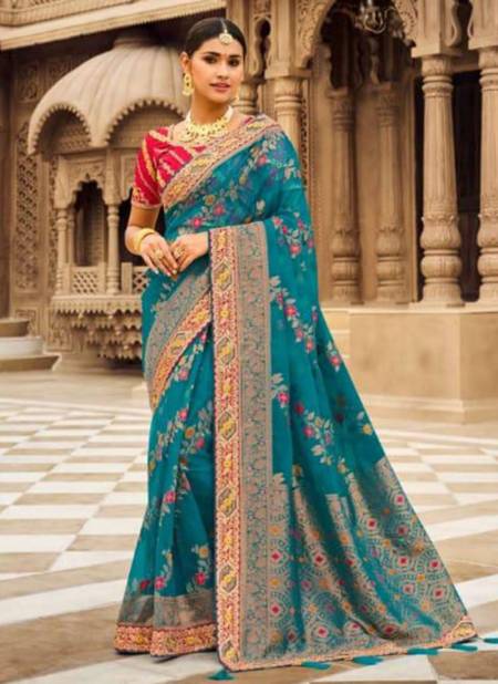 Teal Blue Colour Femina Wholesale Wedding Sarees Catalog 2302