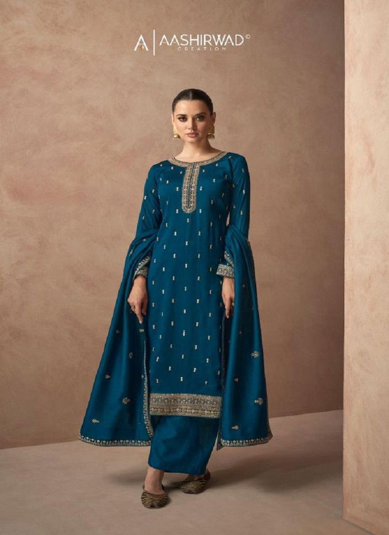 Teal Blue Colour Gulmohar By Aashirwad Designer Salwar Suits Catalog 9565