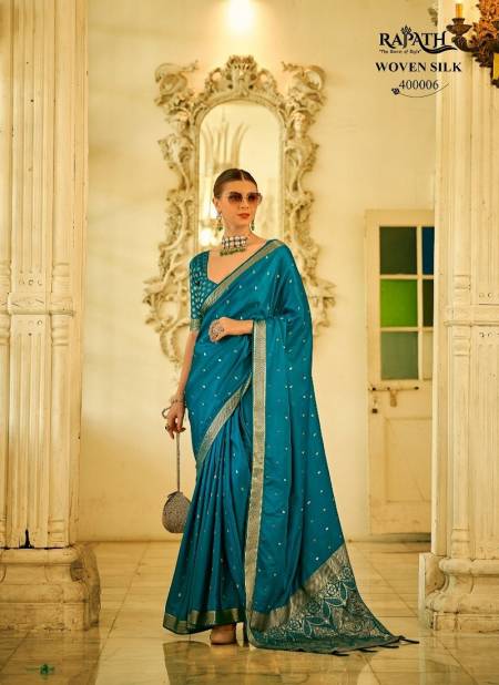 Teal Blue Colour Harmony Silk By Rajpath 400001 TO 400006 Occasion Wear Satin Silk Saree Wholesale Clothing Distributors In India 400006
