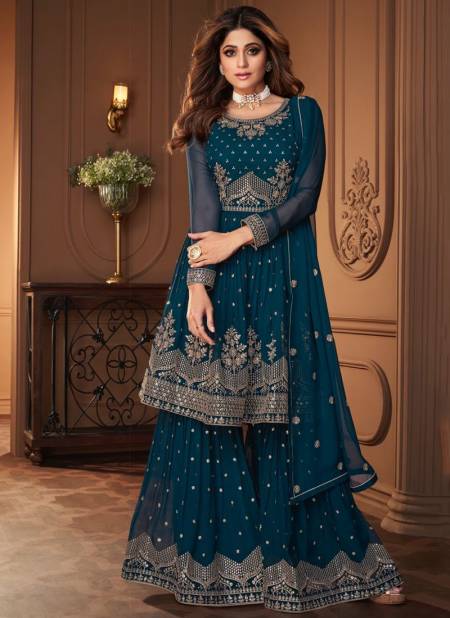 Teal Blue Colour Heroine 5969 Colors By Ashirwad Creations Georgette Salwar Suits Catalog 8696
