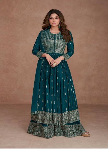 Peacock Blue Green Anarkali With Hand Embroidery - Etsy Hong Kong