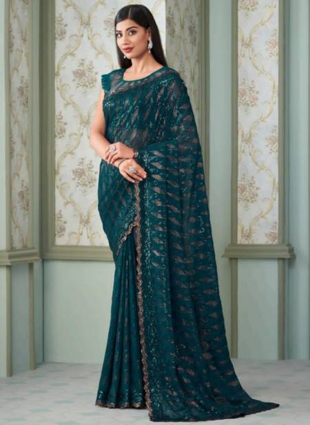 Teal Blue Colour Inaara Vol 4 Anmol Wholesale Party Wear Sarees Catalog 2401
