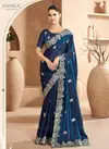 Teal Blue Colour Jade By Anmol Fendi Satin Party Wear Saree Orders In India 101