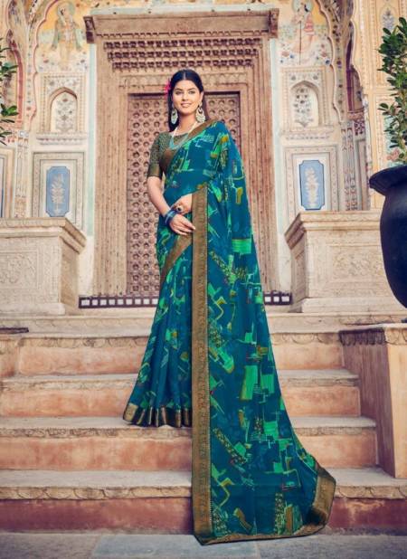 Teal Blue Colour Jalsa Vol 6 By Vipul Georgette Printed Daily Wear Sarees Wholesale Price In Surat 75607