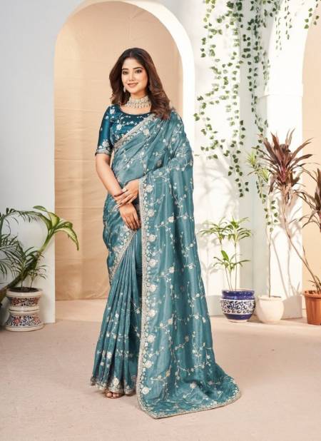 Teal Blue Colour Kaanchii By Kamakshi Designers Fancy Wear Saree Exporters In India 2208