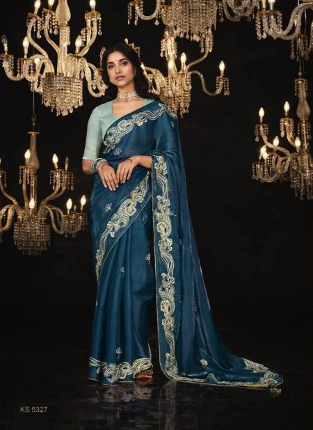 Teal Blue Colour Kajal Vol 14 By Kimora Pure Fancy Fabric Designer Saree Wholesale In Delhi KS 5327