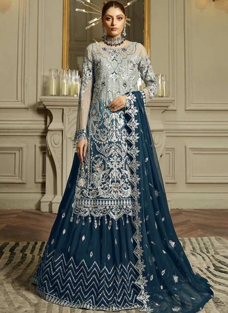 Teal Blue Colour Kaleesha 143 To 143 D Georgette Salwar Suits Catalog 143