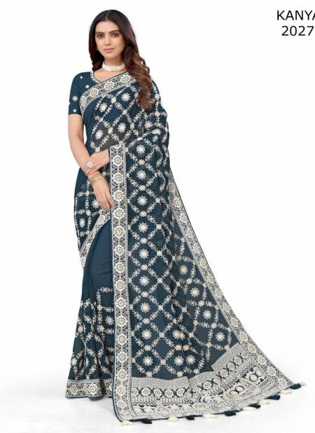 Teal Blue Colour Kanya By Fashion Lab Georgette Saree Catalog 2027