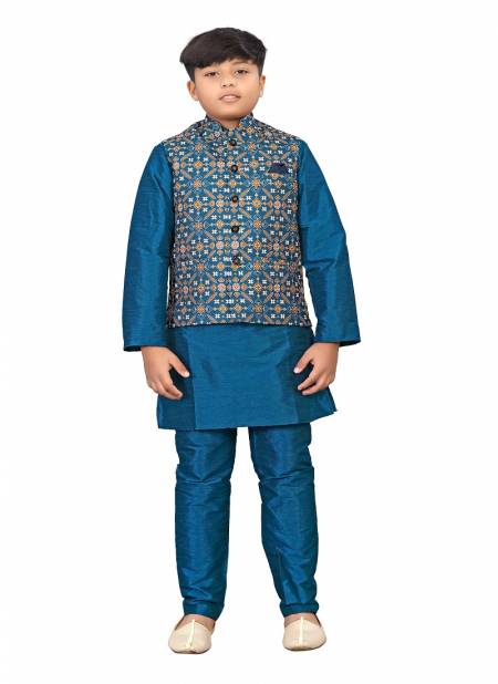 Teal Blue Colour Kids Koti 2 Festive Wear Wholesale Modi Jacket Kids Wear Catalog 115