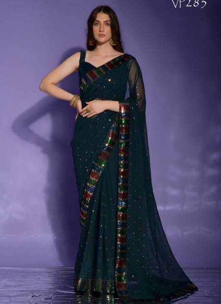 Teal Blue Colour Koskli 4 Sequance By Fashion Berry Party Wear Saree Catalog 285