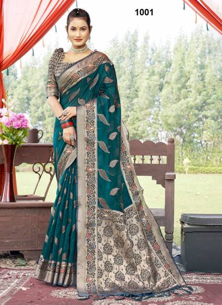 Teal Blue Colour Krisna By Sangam Wedding Sarees Catalog 1001
