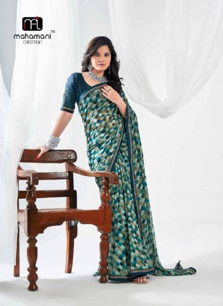 Teal Blue Colour Kum Kum By Mahamani Creation Heavy Printed Sarees Wholesale Manufacturers 1005