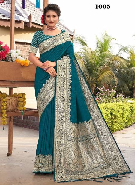 Teal Blue Colour Lavanya By Sangam Pure Silk Saree Catalog 1005