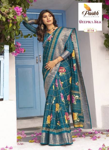 Teal Blue Colour Mahak By Pankh Munga Silk Printed Designer Saree Wholesale Market In Surat With Price 8114