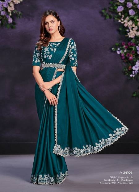 Teal Blue Colour Mohmanthan 24100 Series Riona By Mahotsav Readymade Designer Saree Suppliers in India 24106