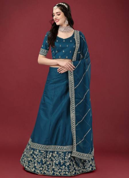 Teal Blue Colour Monalisaa Vol 6 Exclusive Wear Wholesale Designer Lehenga Choli Catalog 16002