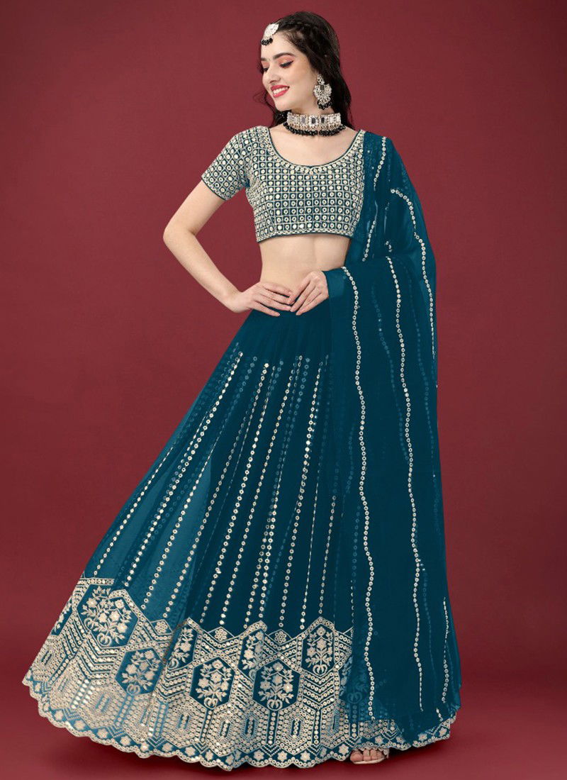 Teal Blue Colour Monalisaa Vol 7 Biva Wedding Wear Wholesale Designer Lehenga Choli Catalog 17002