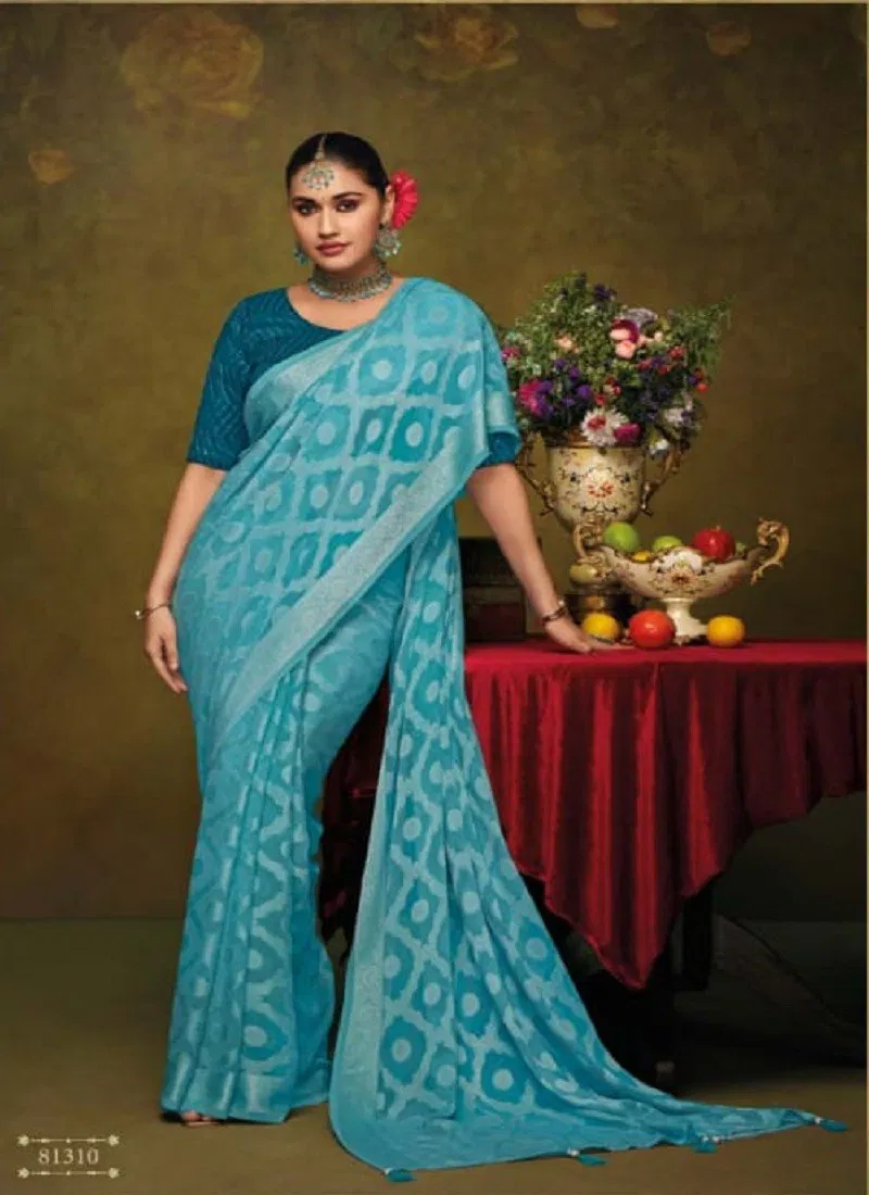 Teal Blue Colour Muskaan By Vipul Tore Brasso Wholesale Sarees Suppliers In Mumbai 81310