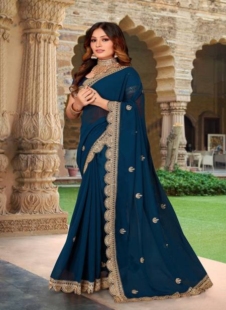 Teal Blue Colour Nari Fashion By Zeina Party Wear Saree Catalog 6994
