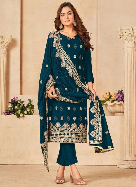Teal Blue Colour Nesri By Anbazaar Wedding Salwar Suits Catalog 110 D