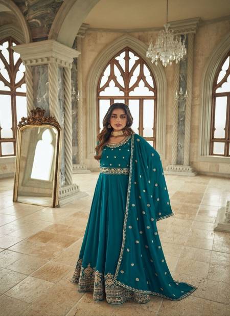 Teal Blue Colour Noorjaha By Aashirwad Gown Catalog 9642