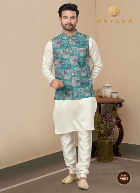 Teal Blue Colour Outluk Wedding Collection Vol 9 Mens Wear Modi Jacket Kurta Pajama Exporters in India 9003