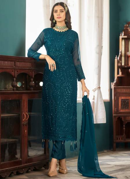 Teal Blue Colour Pakiza FK Fashion 2021 To 2026 Georgette Salwar Suits Catalog 2021