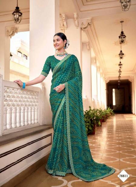 Teal Blue Colour Pavitra Bandhan by Vipul Chiffon Wear Sarees Wholesale Clothing Suppliers In India 78811