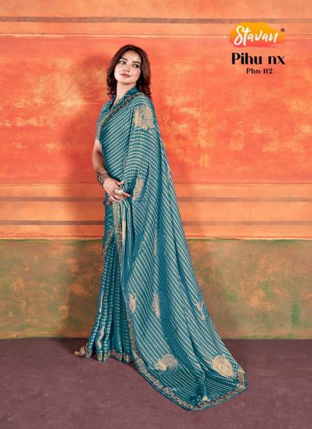 Teal Blue Colour Pihu By Stavan Chiffon Embroidery Party Wear Saree Manufacturers Phn-112