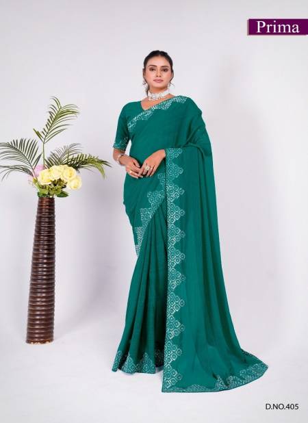 Teal Blue Colour Prima 401 TO 408 Zomato Party Wear Saree Wholesale Suppliers In Mumbai 405
