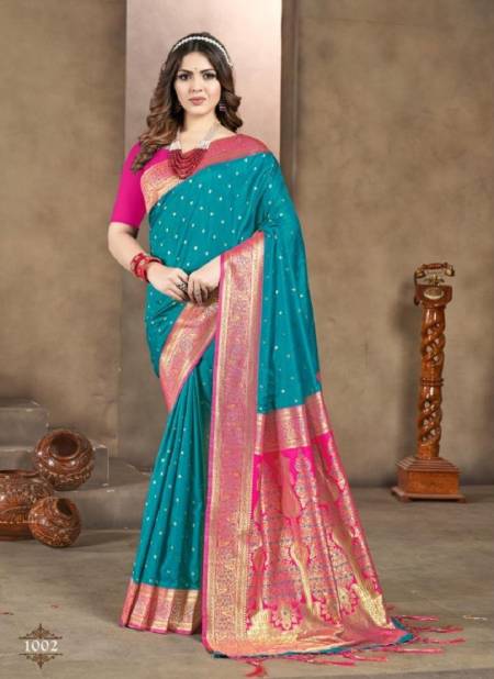Teal Blue Colour Priyavadhu By Bunawat Silk Wedding Sarees Wholesale Market In Surat With Price 1002