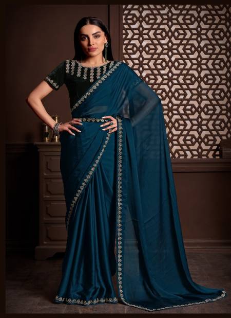 Teal Blue Colour Rajpari By Nari Fashion Party Wear Saree Catalog 7001