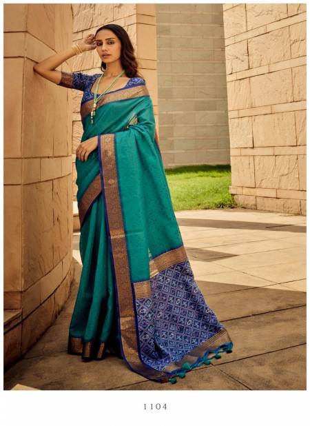 Teal Blue Colour Rajtex 1101 TO 1106 Handloom Weaving Silk Patola Sarees Wholesale Market In Surat 1104