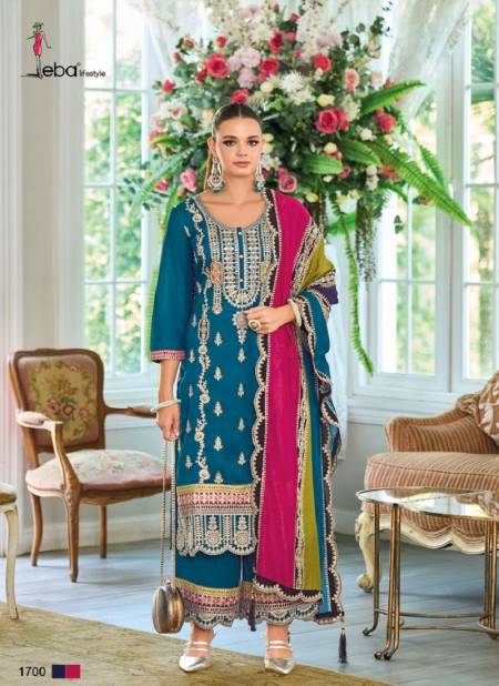 Teal Blue Colour Rayana By Eba Chinon Embroidery Salwar Kameez Wholesale Price In Surat 1700