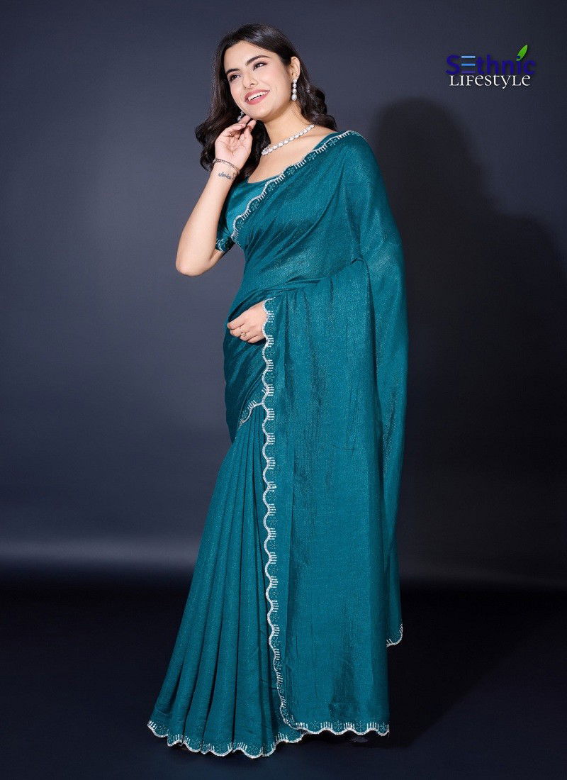 Teal Blue Colour Regalia By Sethnic Khadi Shimmer Saree Suppliers In India 52001