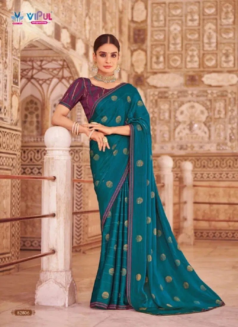 Teal Blue Colour Roshni Vol 2 By Vipul Chiffon Wholesale Sarees In India 82806