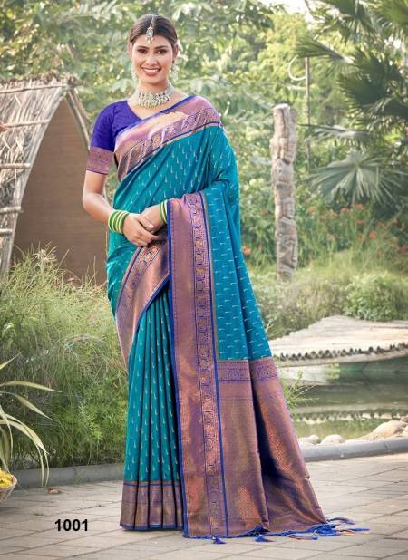 Teal Blue Colour Rutprabha Silk By Bunawat Silk Wedding Wear Sarees Wholesale Market In Surat 1001