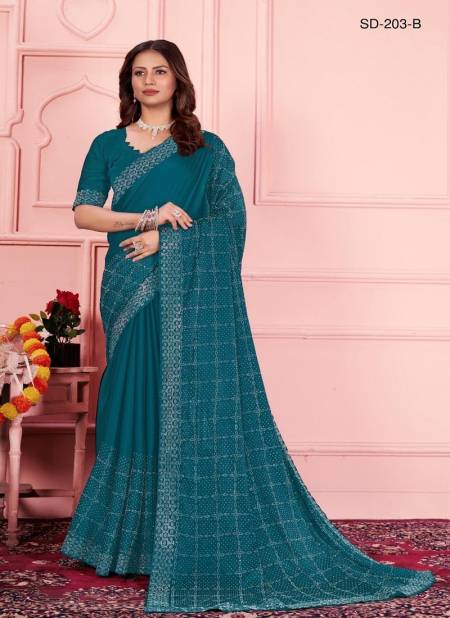 Teal Blue Colour SD 203 A To D By Suma Designer Black Rangoli Saree Orders In India SD-203-B