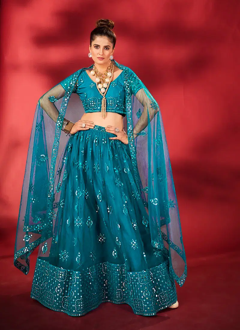 Teal Blue Colour SS 159 Designer Wedding Wear Georgette Lehenga Choli Exporters In India 1896